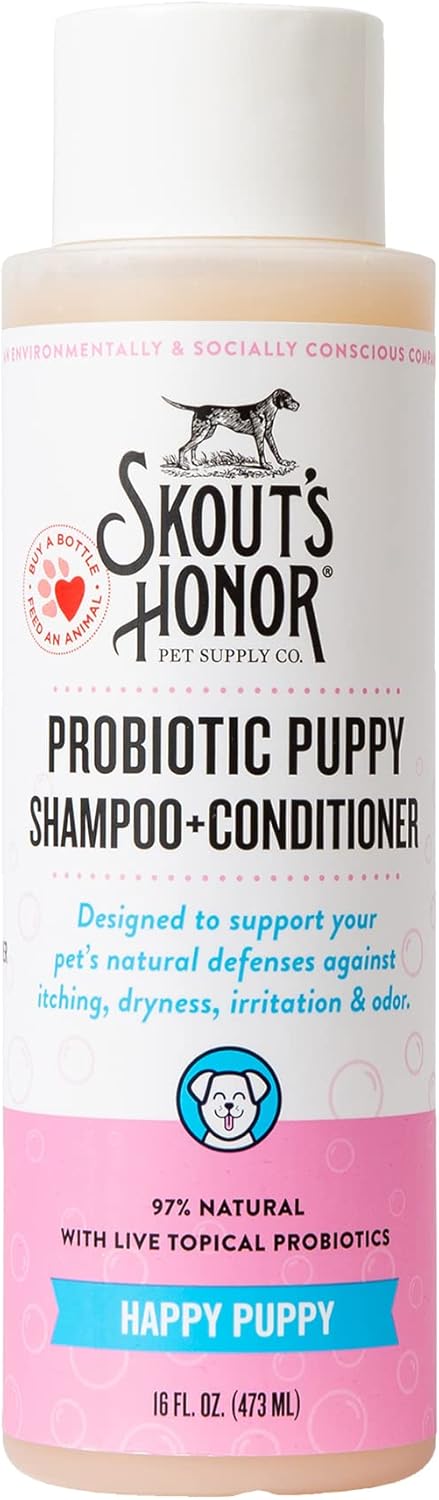 Skout's Honor Probiotic Dog Shampoo & Conditioner with Avocado Oil & Omega-3s, 97% Natural, Paraben & Sulfate-Free, Cruelty-Free, 16oz, Happy Puppy
