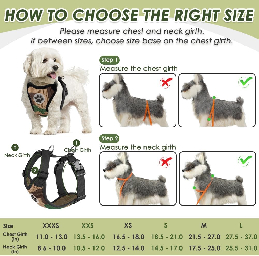 SlowTon Dog Seat Belt Harness for Car, Dog Car Harness Adjustable Mesh Breathable & Dog Seatbelt Safety Tether with Elastic Bungee for Small Medium Large Pets(Camouflage, Double Clip, XS)