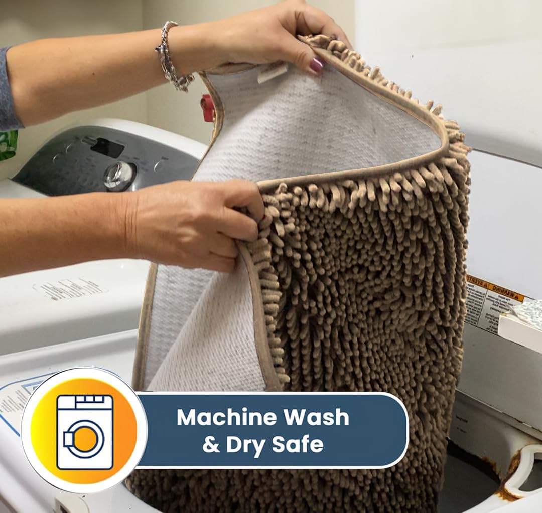 Muddy Mat® AS-SEEN-ON-TV Highly Absorbent Microfiber Door Mat and Pet Rug, Non Slip Thick Washable Area and Bath Mat Soft Chenille for Kitchen Bathroom Bedroom Indoor and Outdoor - Beige 3ft x 8ft