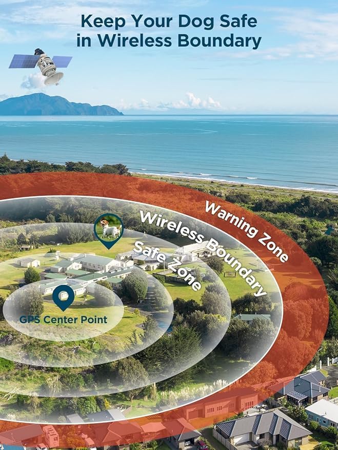 Wireless Dog Fence for 2 Dogs, GPS Wireless Dog Collar with 3 Correction Mode, Pet Containment System with AI Smart Signal, Electric Dog Fence Collar for Outdoor Use(2 Collars)