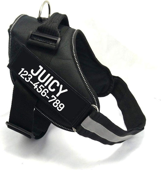 PawPawify Custom No Pull Dog Harness with Name and Phone Number, Heavy Duty Personalized Pet Vest to Prevent Tugging, Pulling, or Choking, Training and Walking (Black, XS (5-9LBS))