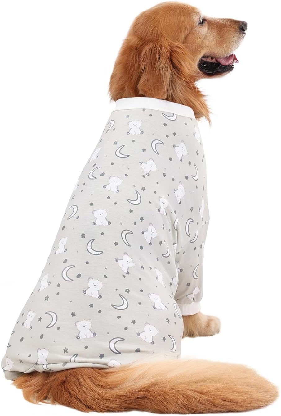 HDE Dog Pajamas One Piece Jammies Jumpsuit Pet Clothes Outfit Stretchy Lightweight Comfy Shirt Pjs for M-3XL Dogs Goodnight Polar Bears - L