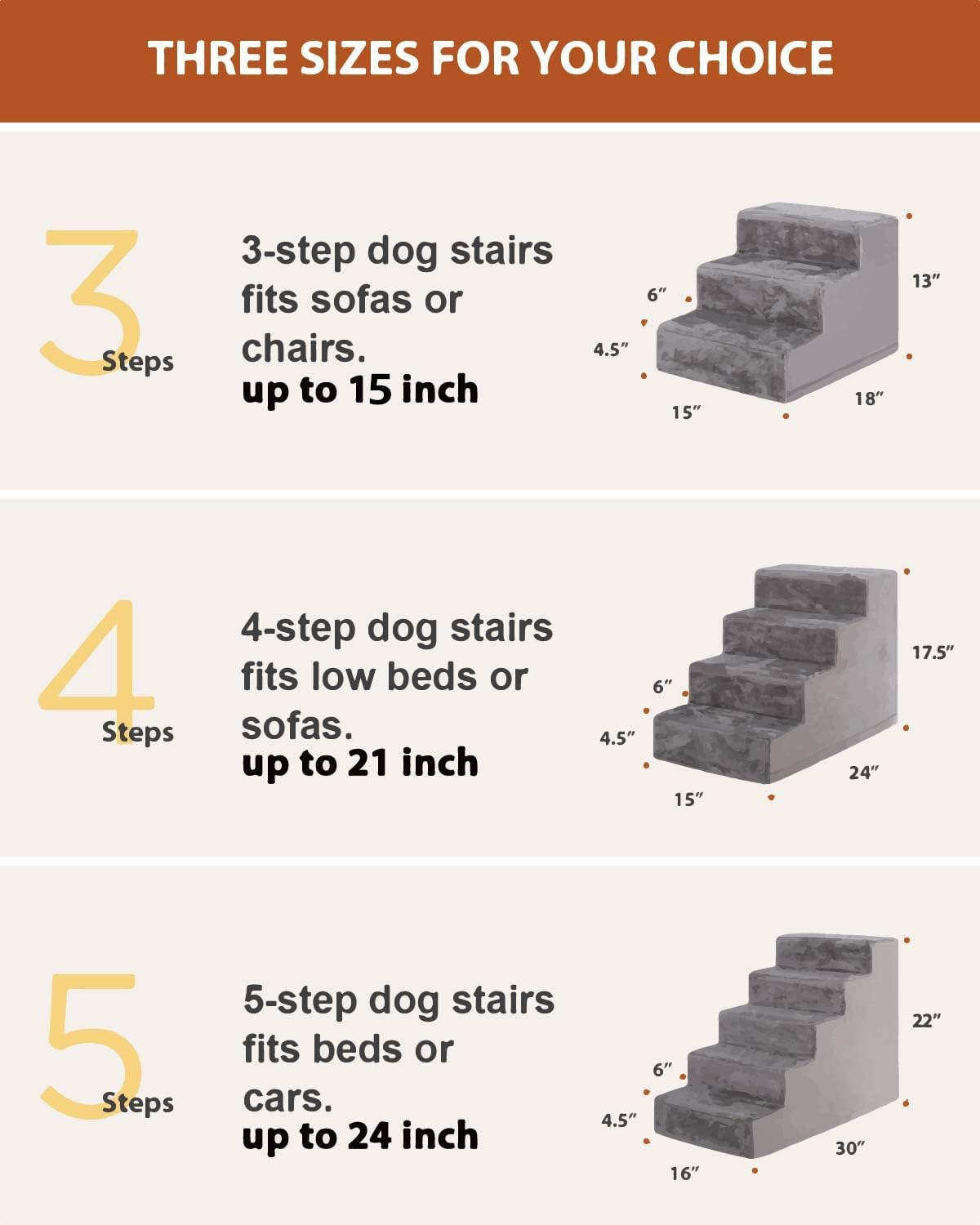 Dog Stairs for Small Dogs,17.5" 4-Step Pet Stairs for High Beds and Couches，Dog Steps with Non-Slip Bottom and High-Density Foam Indoor Outdoor,Grey
