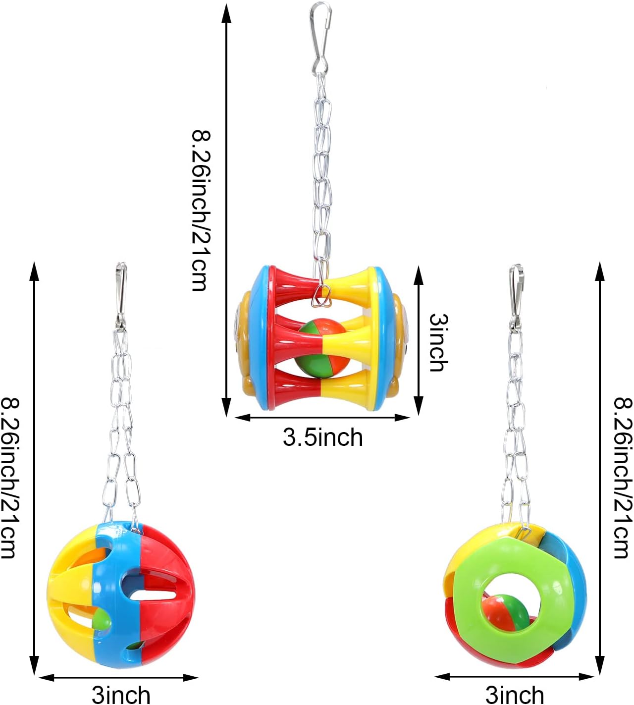 Litewoo 3 Pack Bird Chew Toy Bells Balls Set Parrot Training Toy Cage Accessories for Parakeet Cockatiel African Grey Cockatoo Macaw Conure