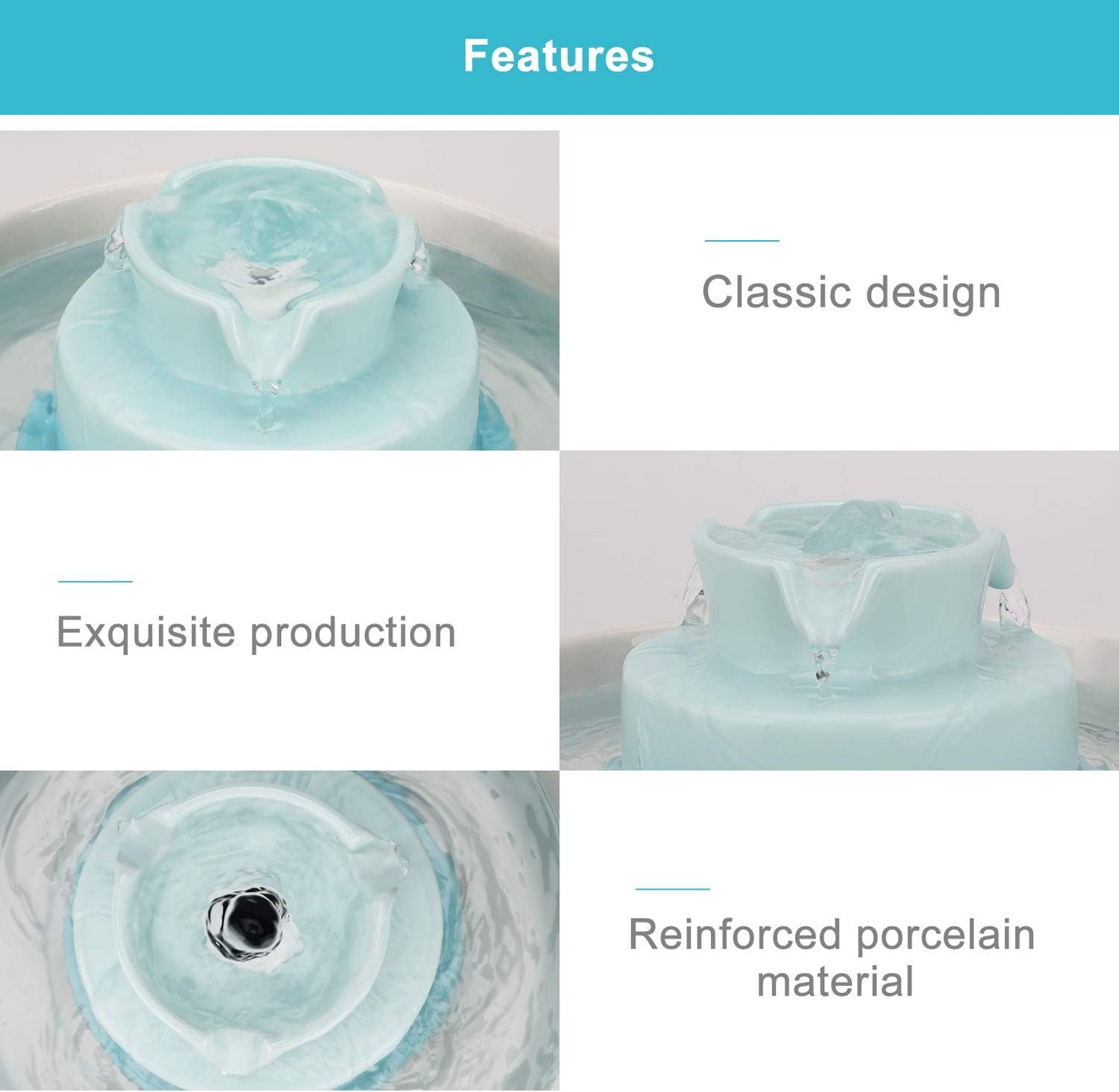 Ceramic Cat Water Fountain, 2.1L/71oz Cupcake Pet Fountain for Dog and Cat Indoor, 2 Ultra Quiet Pumps & 3 Carbon Filters