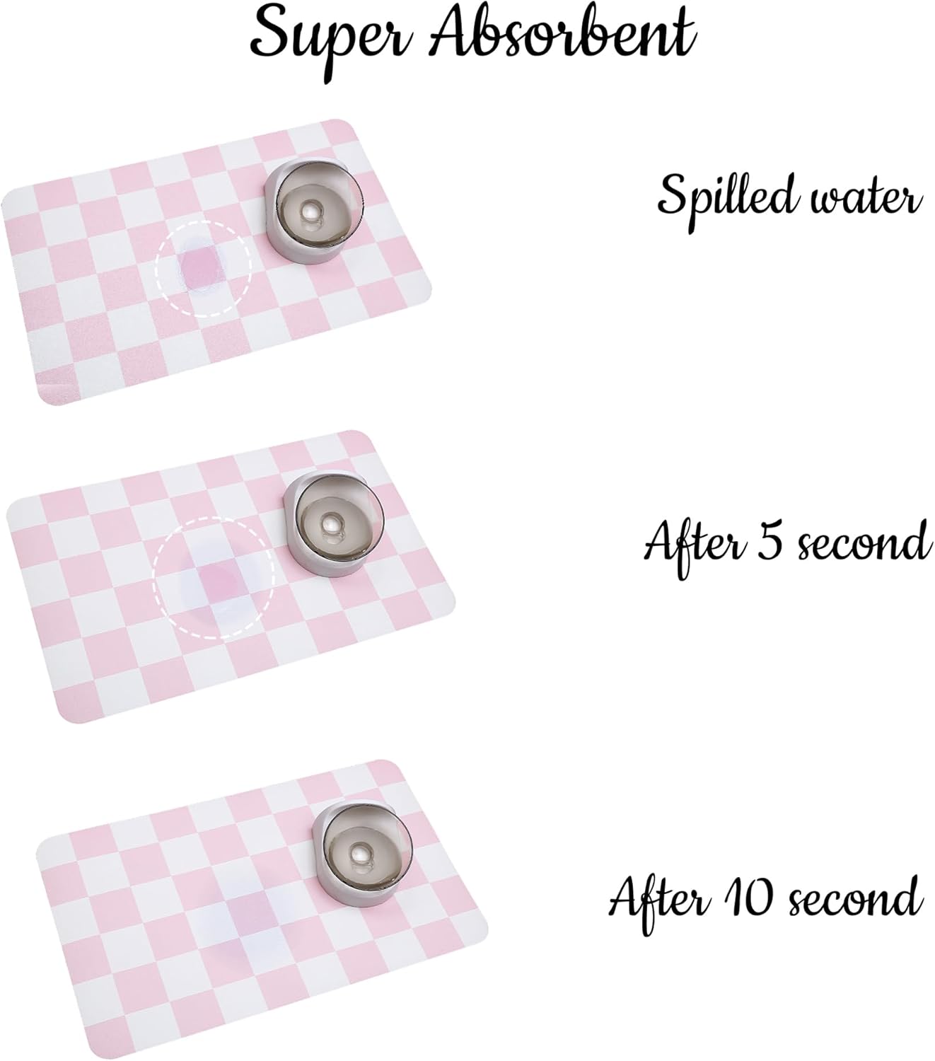 Ralxion Checkered Dog Feeding Mat, Absorbent Mats for Dog Food and Water Bowl, Dispenser, Feeder, Retro Aesthetic Pastel Pink Checkerboard Pet Placemat for Dogs, Cats, Puppy Accessories, 16" X 24”