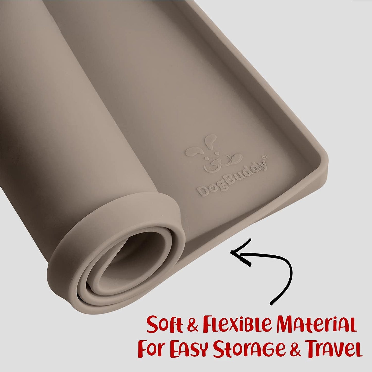 DogBuddy Non-Slip Silicone Food Mat for Dogs (XXL: 32" x 24", Taupe) - Waterproof, Nonslip Dog Feeding Mat with Raised Edges