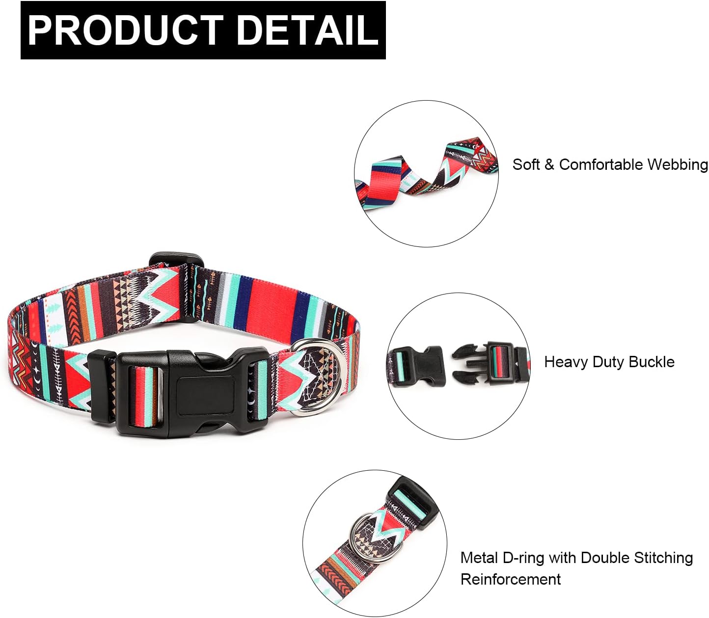 Mercano Adjustable Dog Collar - Special Design Patterns, Soft Nylon Comfortable Durable Pet Collar for Small Medium Large Dogs (S, Tribal Red)