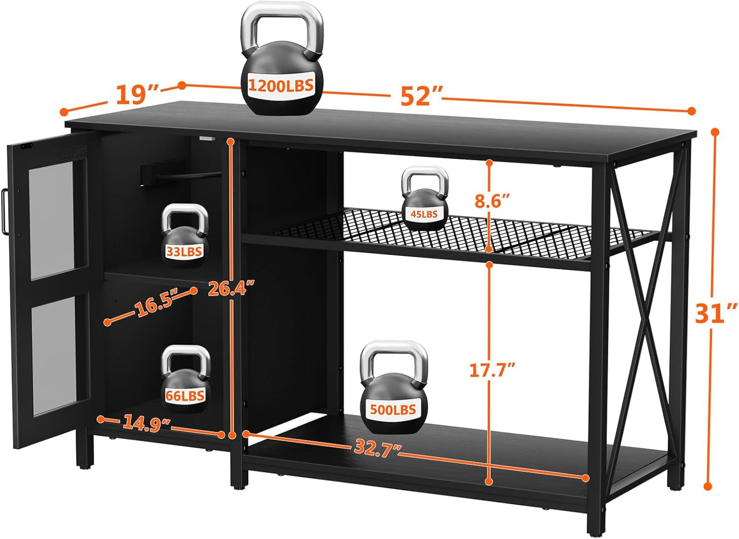 55-75 Gallon Fish Tank Stand , Aquarium Stand with Cabinet & Power Outlets for Fish Tank Accessories Storage, Heavy Duty Metal Terrarium Stand, 52" L*19" W Tabletop, 1200LBS Capacity, Black