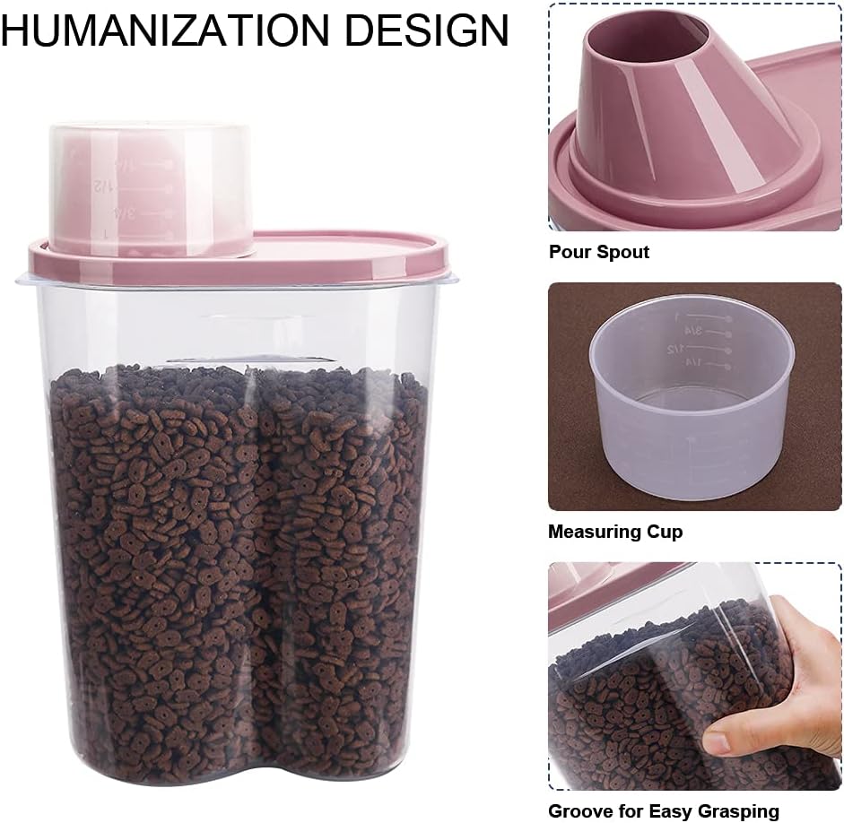 GreenJoy 2 Pack 2lb/2.5L Pet Food Storage Container with Measuring Cup, Can Covers and Bowl for Small Dog, Cat, Waterproof-BPA Free