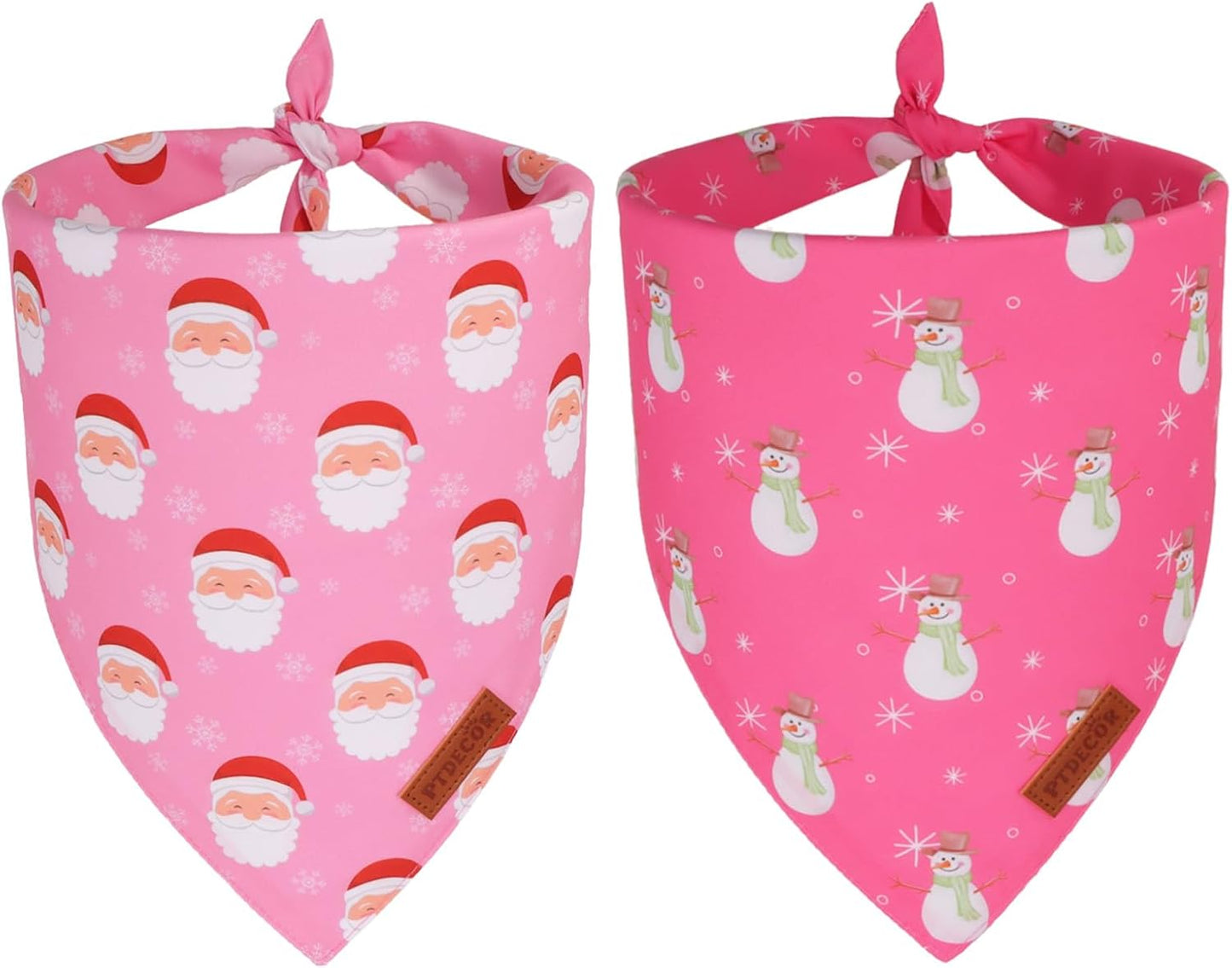 PTDECOR Christmas Dog Bandana, Santa Snowman Design Reversible Holiday Pet Scarf, Pink Triangle Fit Female Christmas Bandanas for Small Dogs Pets (Small)