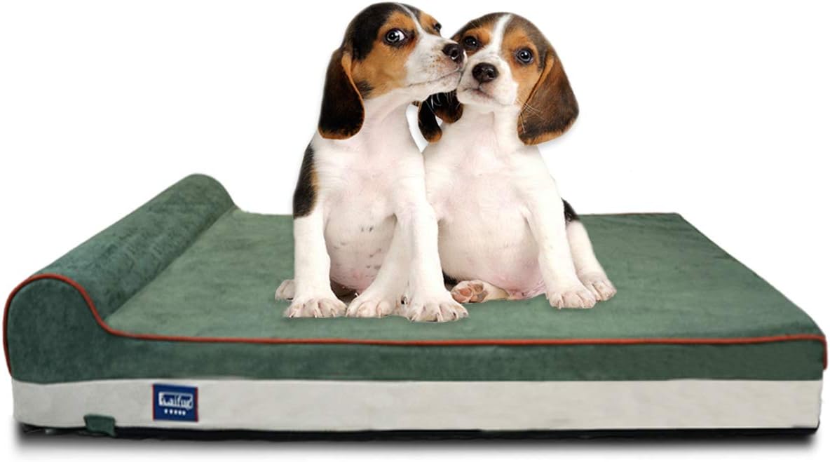 Laifug Orthopedic Memory Foam Dog Bed with Pillow and Durable Water Proof Liner & Removable Washable Cover & Smart Design Medium (34"x22"x7"), Dark Green