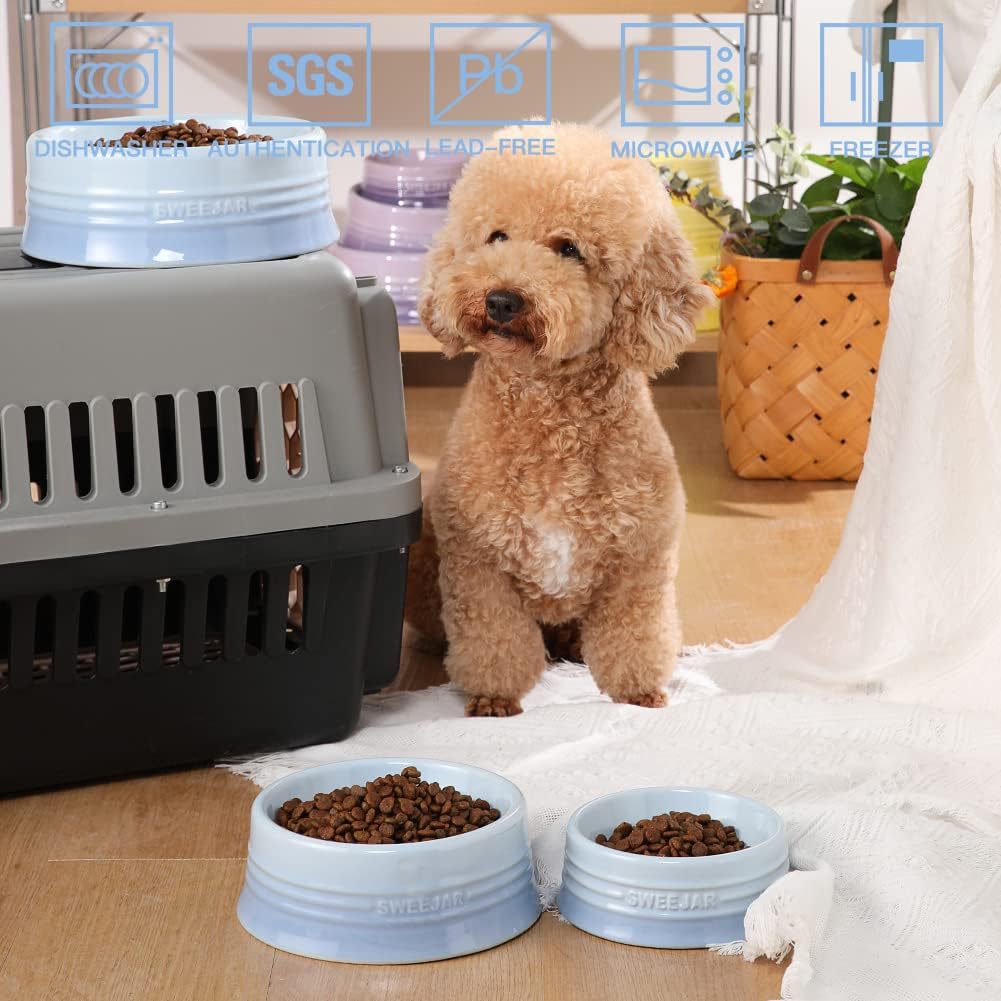 Sweejar Gradient Dog Bowl, Ceramic Dog Food Dish for Large Dogs and Large Cat, Porcelain Pet Bowl for Food and Water 32 oz (Gradient Light Blue)