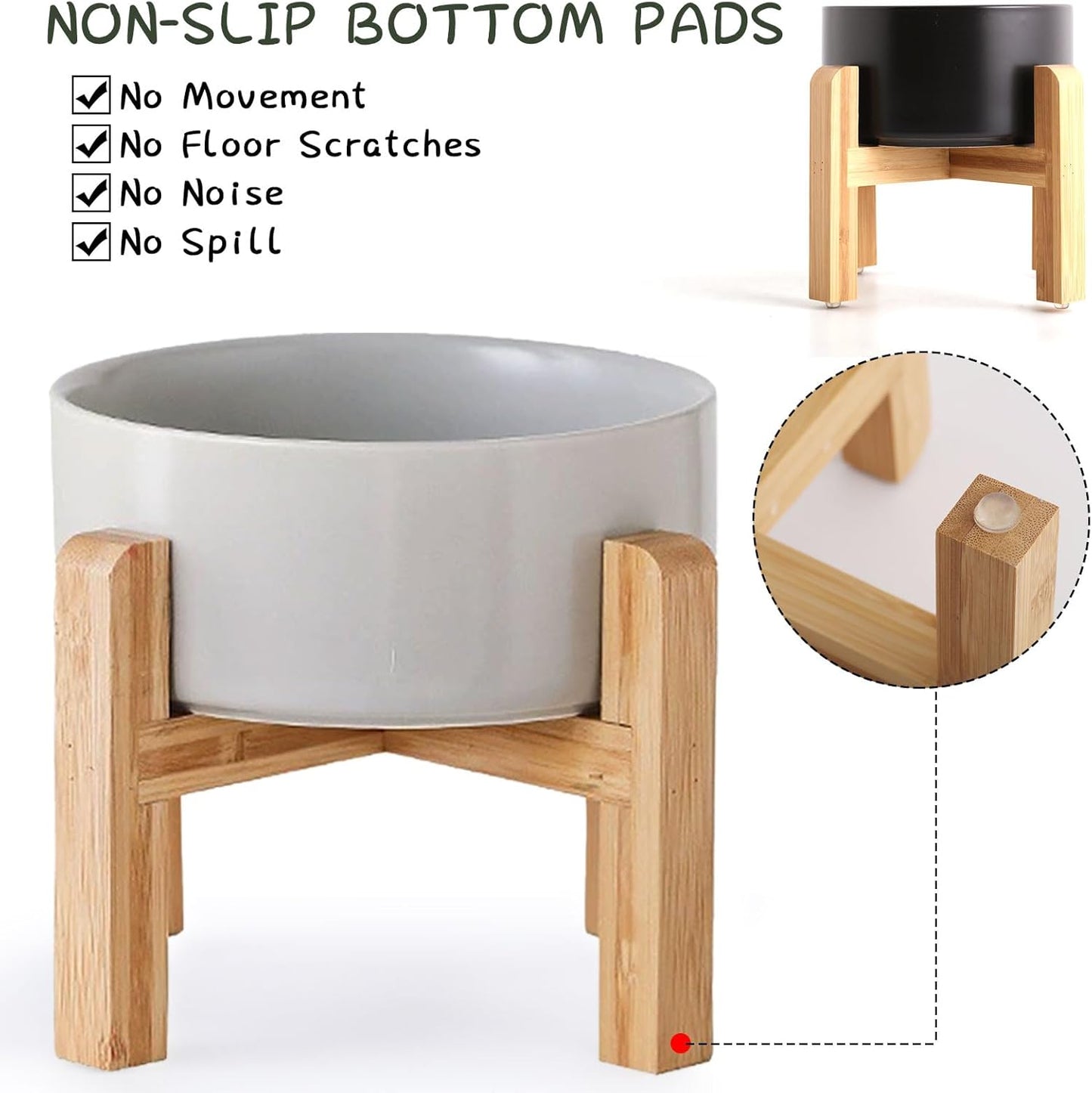 Petygooing Grey Elevated/Raised Ceramic Dog Bowl for Small Breeds, Dog Food Water Dish with Stand,Pet Feeding Bowl with Anti Slip Rubber for Cats and Small Dogs Puppy 13.5 OZ (5.1In / 1.7 Cups)