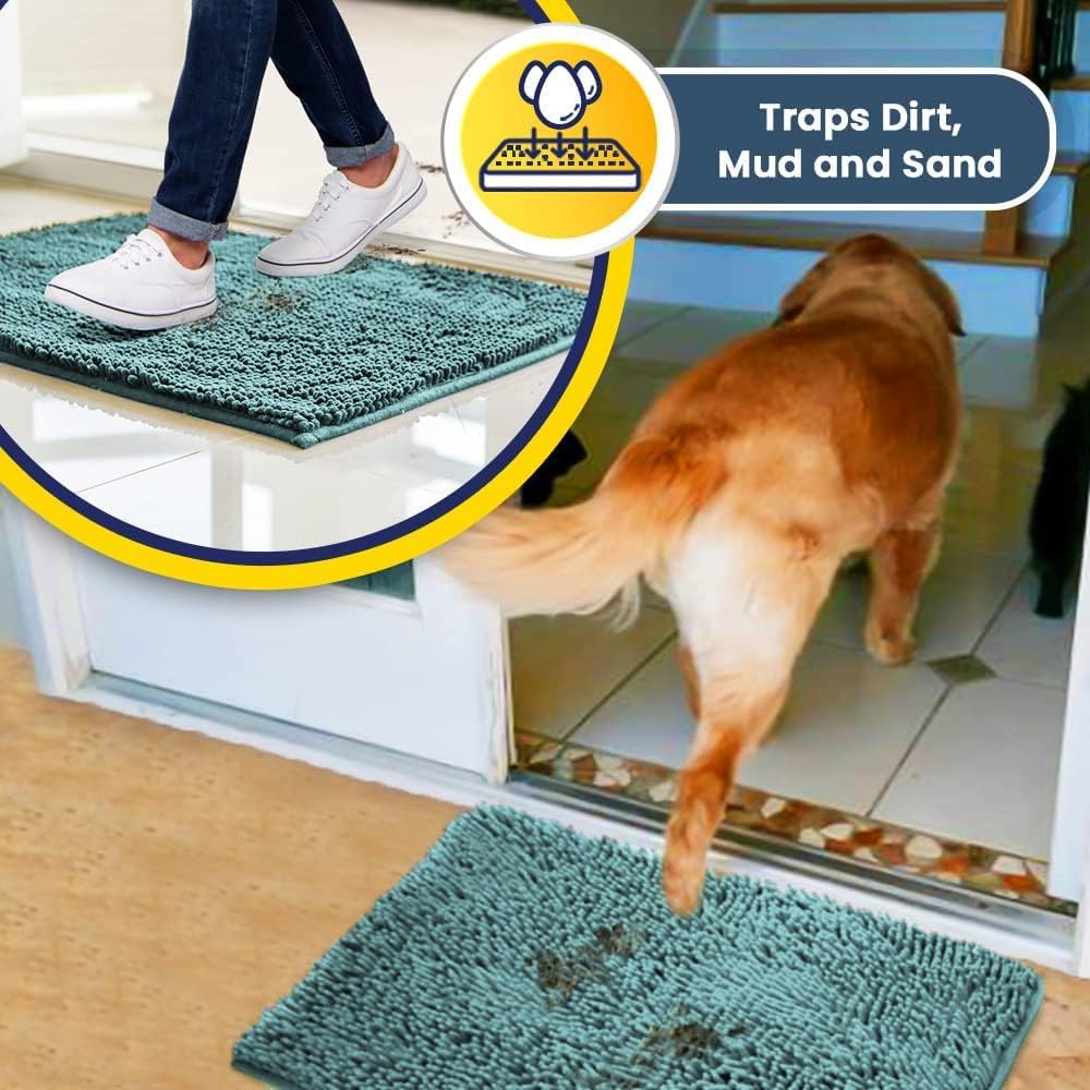 Muddy Mat® Shown on TV–Super Absorbent Microfiber Dog Door Mat for Muddy Paws, Non-Slip Washable Pet Rug, Quick Dry Chenille Entryway Carpet, Machine Washable Indoor Outdoor mat–Seafoam Green 35"x24"