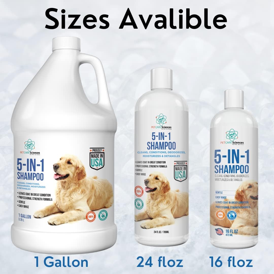 Gallon Bottle 5 in 1 Dog Shampoo for Itchy Skin - Sensitive Skin Dog Shampoo for Smelly Dogs - Dog Shampoos & Conditioners - Made in The USA