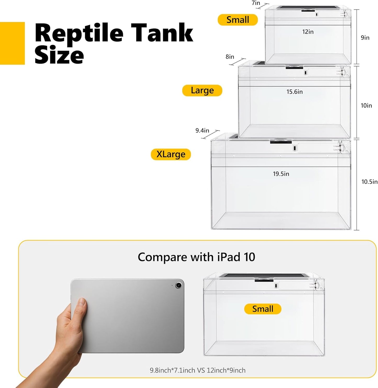 Reptile PC Terrarium,Anti Breakage 19.5x9.4x10.5 in Amphibians Tank Starter Kits,Top Sliding Door Gecko Starter Screen Ventilation Mini Habitat Cages,Hygrometer Thermometer,Hide Cave,Tweezer,Sprayer