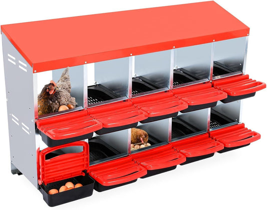 Chicken Nesting Box, 10 Hole 2 Layer Hen Nest Box, Roll Away Eggs Laying Boxes,Cleanable Pull Out Hen Roosting Boxes