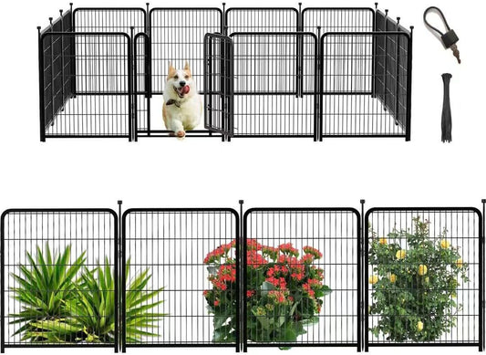 Tall Garden Fence, 32 in(H) Dog Fence Outdoor for Yard. 12 Panels Total 26.6 Ft(L) Puppy Playpen, Suitable for Indoor or Outdoor Use Play Pens for Puppys, Large Dog Pen, Fences for Garden