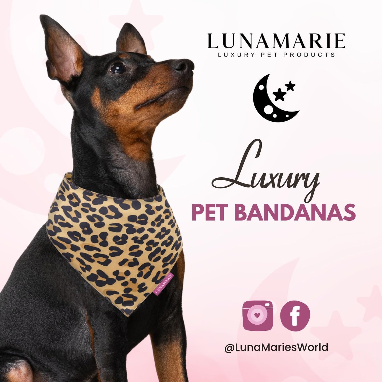 LunaMarie - Luxury Dog Bandanas - Cute Leopard Designs | Premium & Soft Poly Fabric | 100% Handmade Adjustable Shape Animal Print Pet Scarfs Small, Medium, Large (Leopard, Medium)