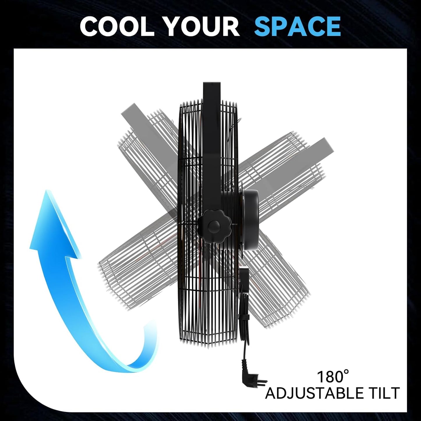 4580 CFM 18 inch High Velocity Wall Mounted Fan, 3-Speed Metal Fan with Sealed Motor, 360 Degree Tliting Heavy Duty Wall Fan for Patio, Barn, Garage, and Gazebo - UL listed