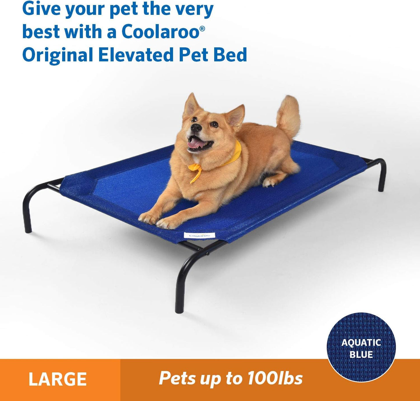 Coolaroo Original Elevated Dog Bed - Breathable Off-The-Ground Pet Bed with Cooling Fabric, Joint Relief & Moisture-Resistant Fabric, 100% Recyclable, Easy Clean, Aquatic Blue, Large