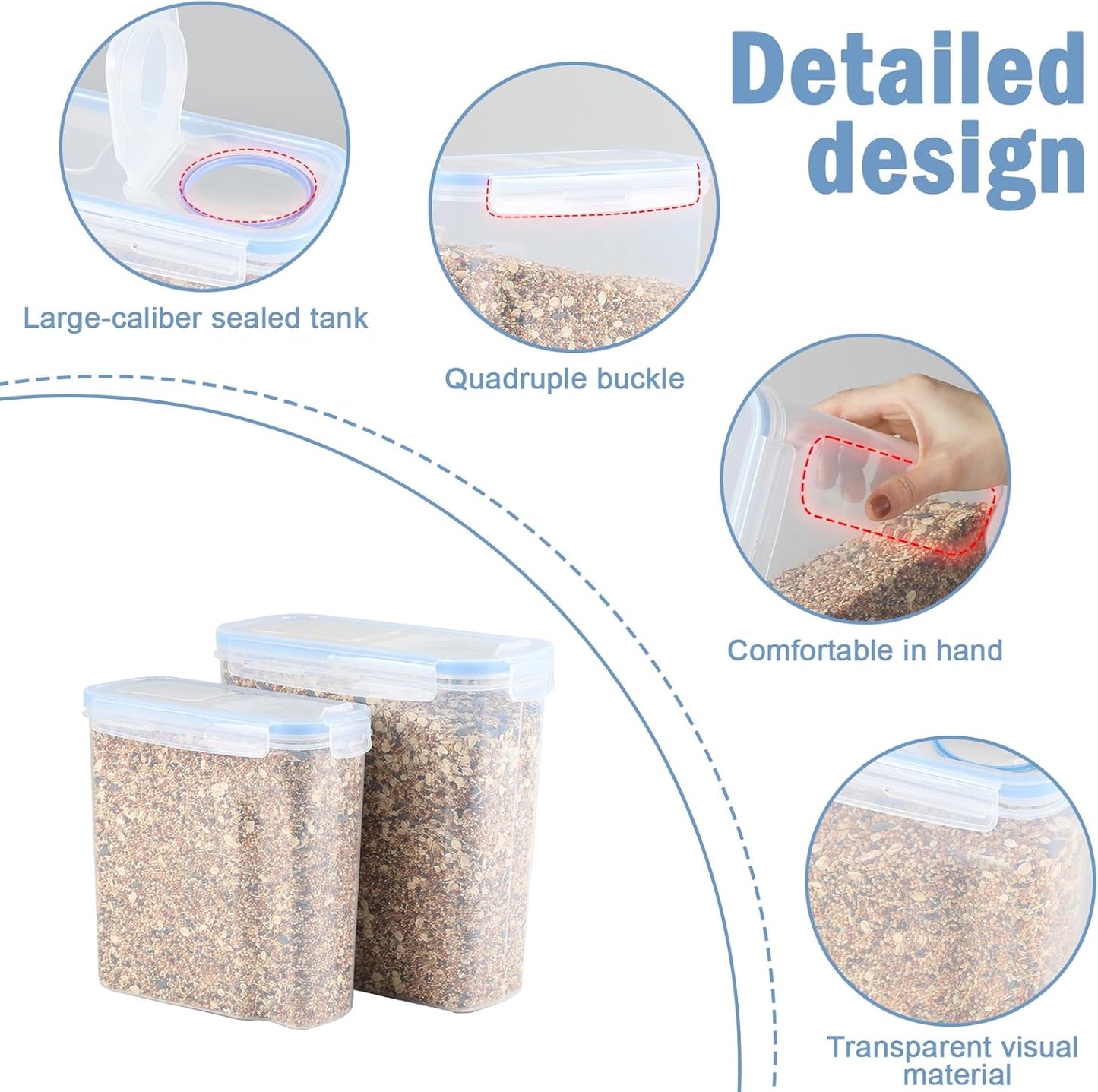 2Pack Bird Food Storage Container 3.52qt/4L & 2.2qt/2.5L, Airtight Pet Food Containers with Lids, Medium Latched Bird Seed Dispenser, BPA-Free