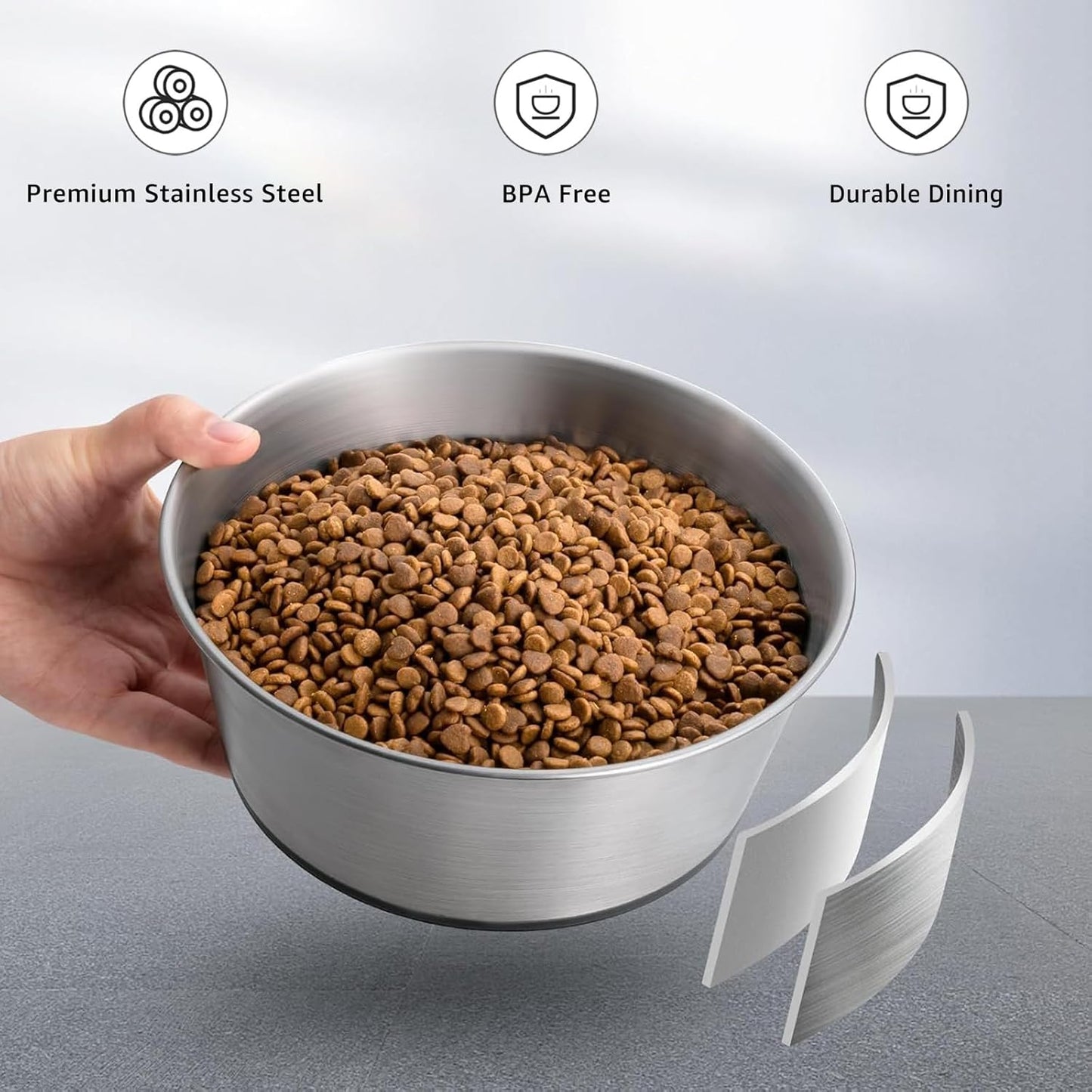 YINGFAN Stainless Steel Dog Bowls Set of 2, Metal Dog Bowls with Non-Slip Rubber Base, Durable Food and Water Bowl for Medium, Large Dogs, Holds 7 Cups, BPA-Free, Dishwasher Safe (Black)