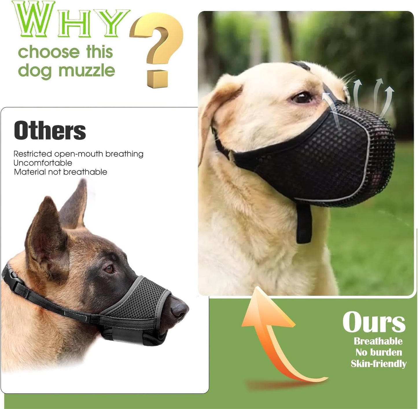 Dog Muzzle, Mesh Soft Muzzle for Small Medium Large Sized Dogs, Breathable Adjustable Puppy Muzzles for Scavenging Biting Licking and Chewing, Allows Panting and Drinking (Reflective Mesh, M)