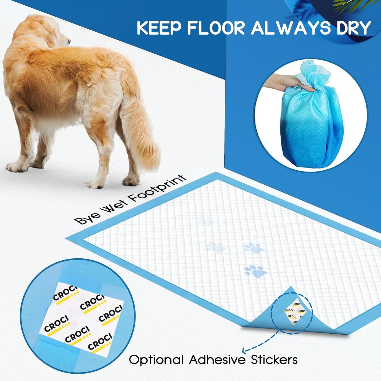 CROCI Dog Pee Pads 36x36in Extra Large, Wee Wee Pads for Dogs Super Absorbent Up to 10 Cups, Disposable (30 Counts)