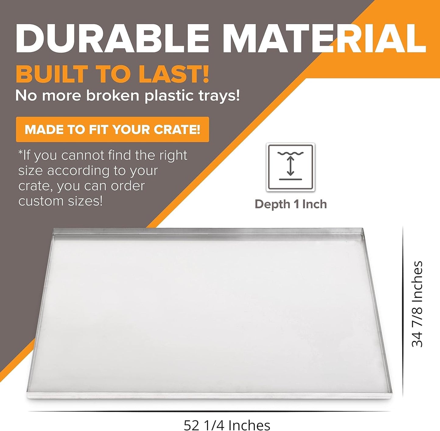 52.25" x 34.88" Metal Replacement Dog Crate Pan Chew Proof Crack Proof Pet Kennel Tray Central Dog Training Crate Pan Pet Supplies, Galvanized, 1" H