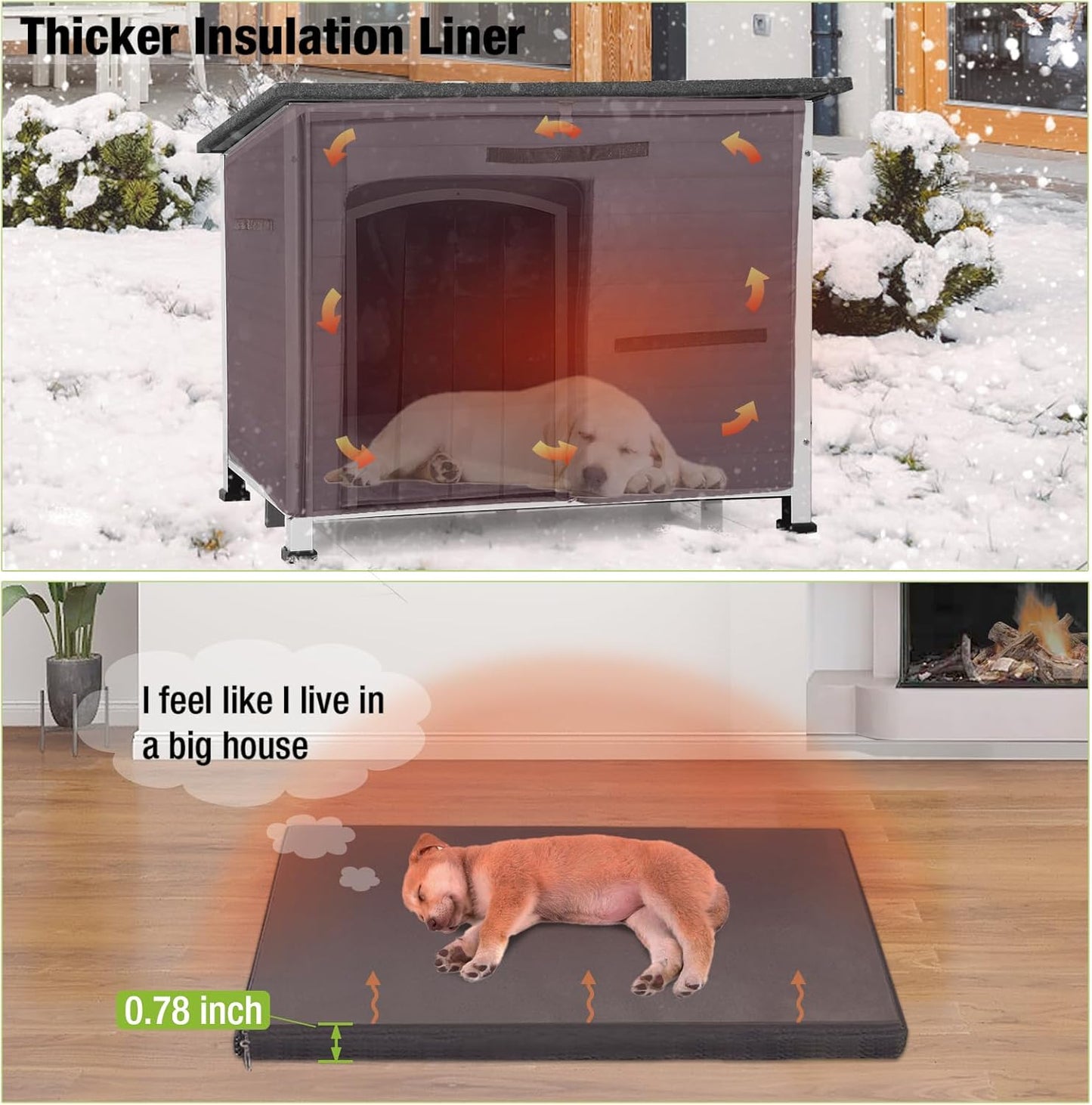 GUTINNEEN Large Insulated Dog House for Winter Outdoor Dog Kennel with Anti-Chewing Metal Frame for Medium to Large Dogs,Grey and White