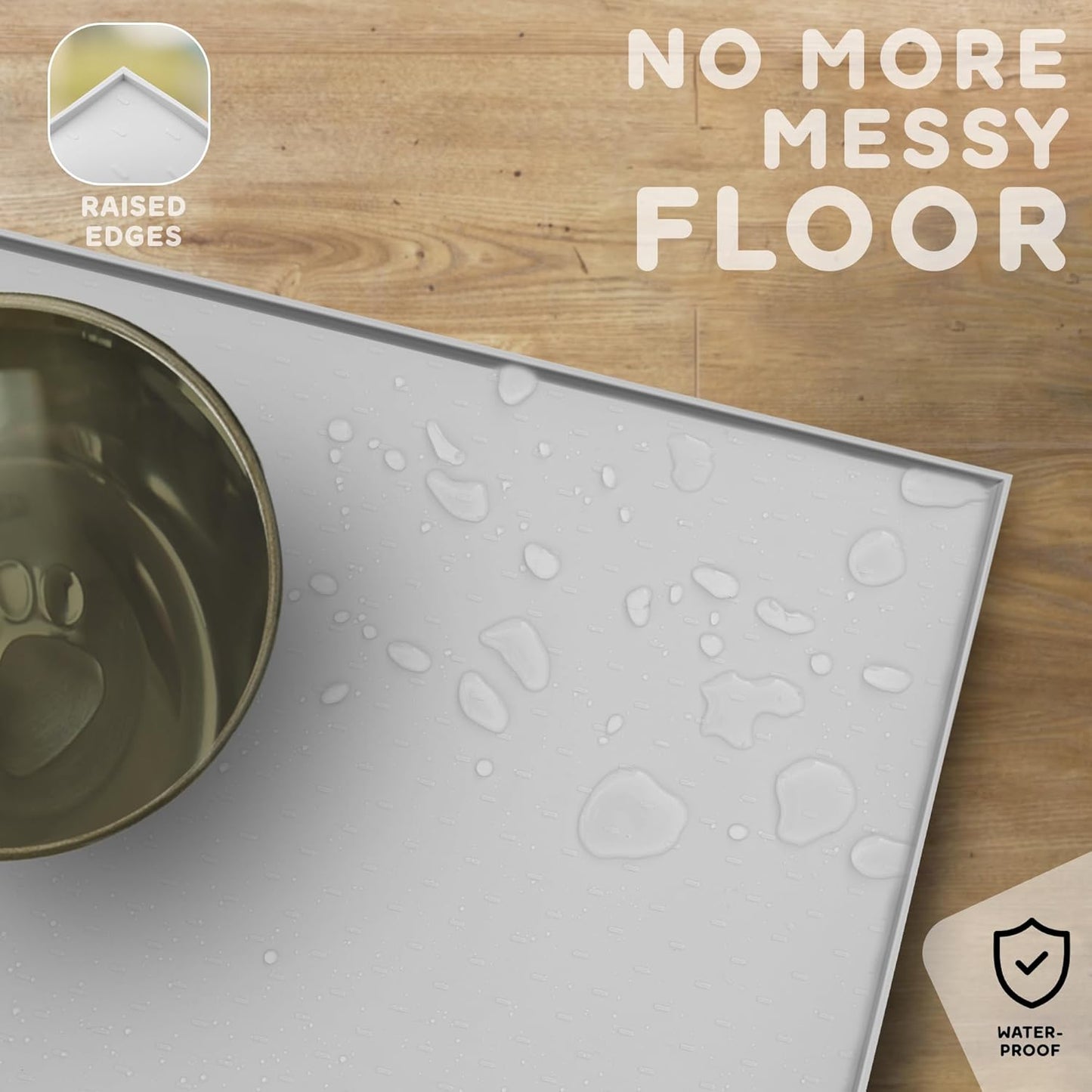 Dog Food Mat - Raised Edges Dogs Mat for Food and Water Prevent Spill, Waterproof Cat Food Mats Protect Floors, Easy Clean Dog Bowl Mats for Food and Water, Silicone Pet Food Tray