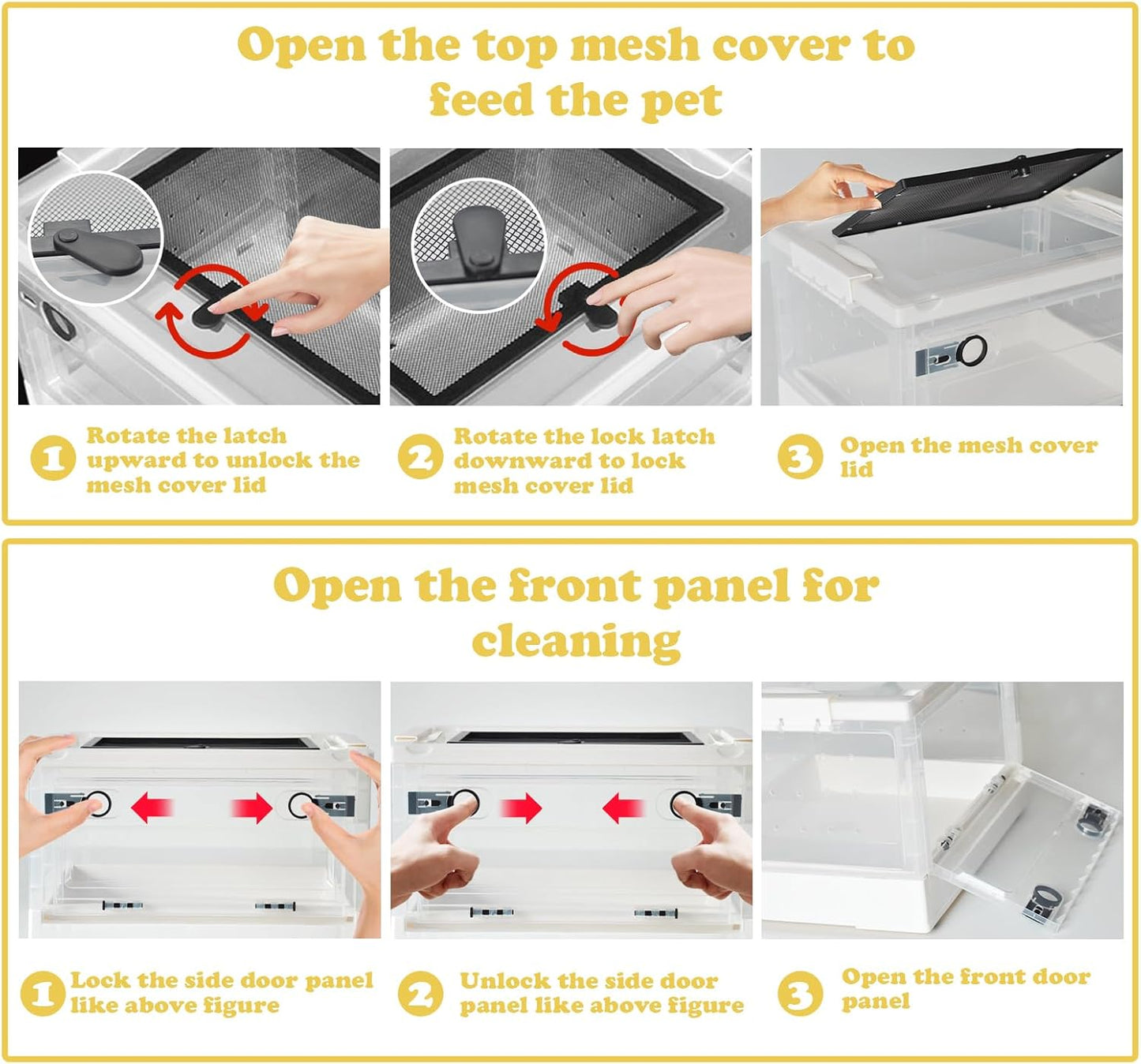 PINVNBY Plastic Reptile Feeding Box with Wheels,Reptiles Breeding Enclosure Cages Transparent Amphibians Habitat Terrarium Tank Portable Transport Container for Lizard,Bearded Dragon(White)