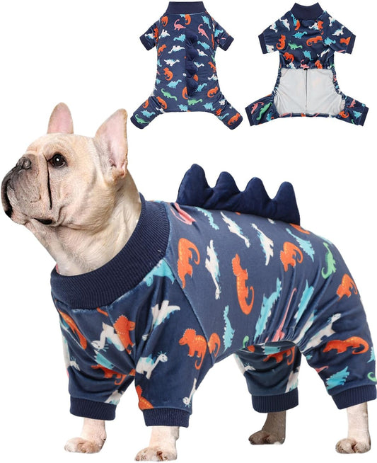 CuteBone Dinosaur Costume Dog Pajamas, Stretchy Spandex Crystal Velvet Sleepwear Coat for Small Dogs, Soft & Warm Pet Outfit Clothes for Cold Weather, Cozy Pullover Design COSP03XS
