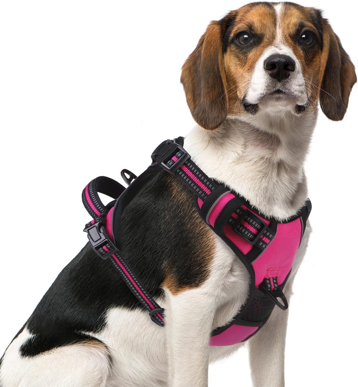 PUPTECK No Pull Dog Harness Medium Sized, Adjustable Reflective Dog Harness with Handle Easy Control, Comfortable Soft Padded Pet Vest Harness for Medium Dogs, Fuschia M