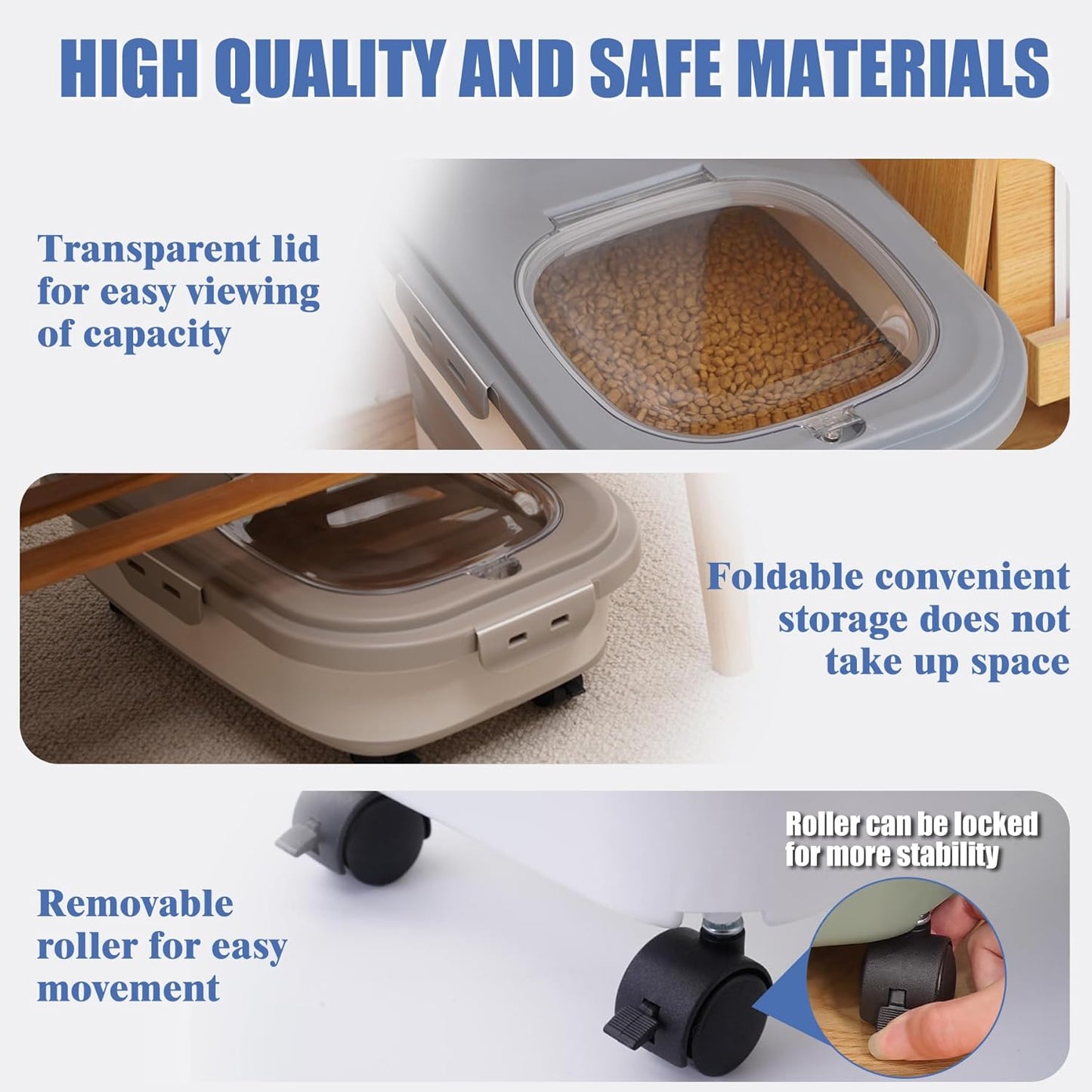 Collapsible Dog Food Storage Container, Airtight 30 35 Lbs Rice Cereal Flour Sugar Containers, Sealable Plastic 20 25 Pound Dog Pet Cat Bird Seed Kitchen Pantry Holder Bin Bucket with Rolling Wheel