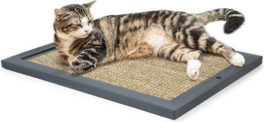 Cat Scratching Post, Natural Wooden Sisal Cat Wall Scratcher, Floor or Wall Mounted Vertical Cat Scratch Pad for Indoor Cats Adults or Kittens, Cat Wall Furniture Protector (Single Grey)