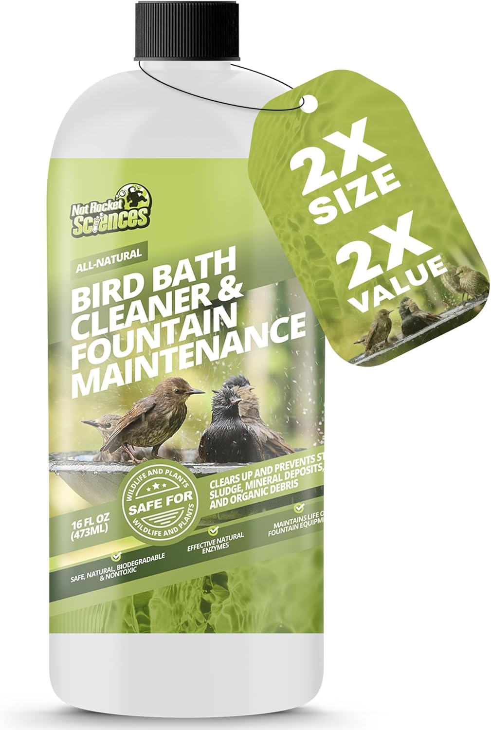 16oz Bird Bath Cleaner, Cleans 80 Gallons of Water, Ideal Fountain Cleaner Safe for Birds, Bird Bath Fountains Clarifier, Liquid Birdbath and Fountain Maintenance, Promotes Clean & Clear Water