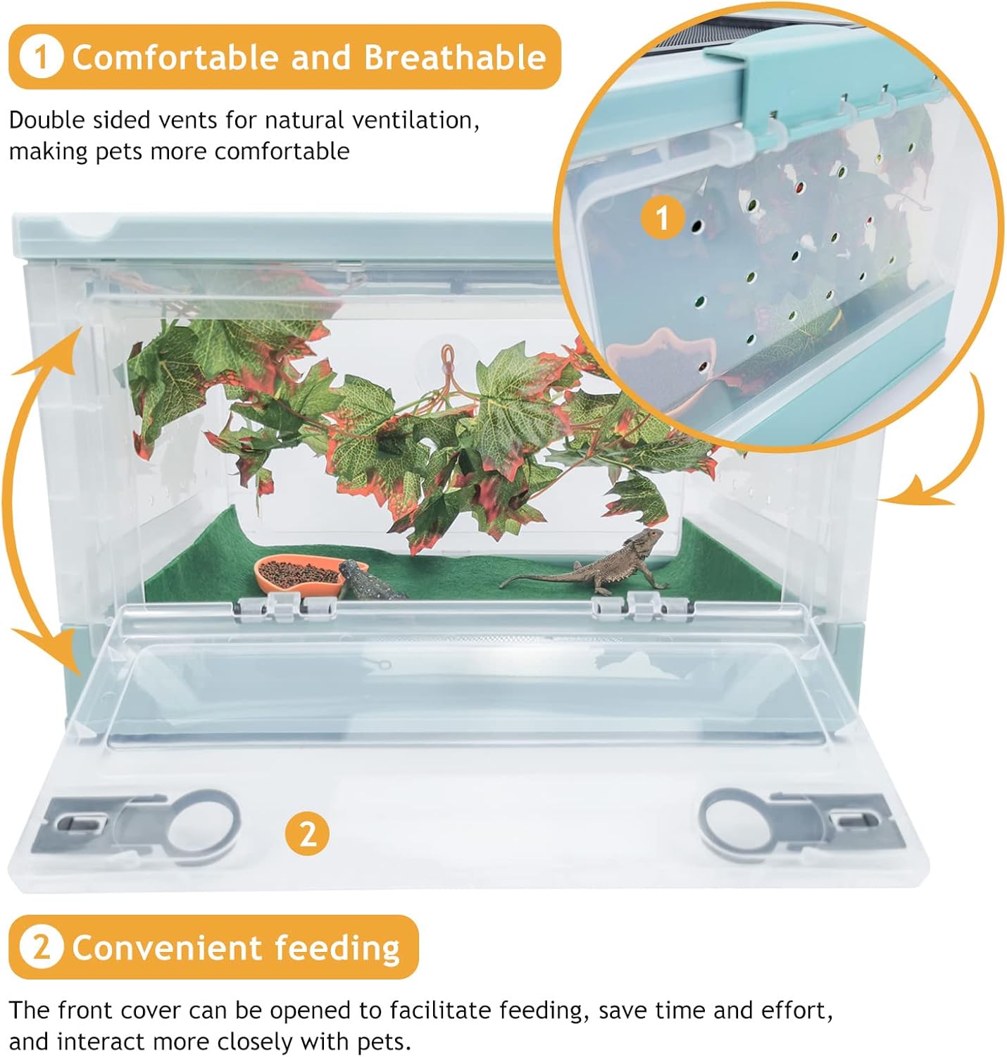 Travel Portable Foldable Terrarium Kits for Reptiles -Heat-Resistant Material, Easy to Move with Wheels, Includes Plant, Feeding Bowl, and Carpet for Snakes, Lizards, Tortoises, and Leopard