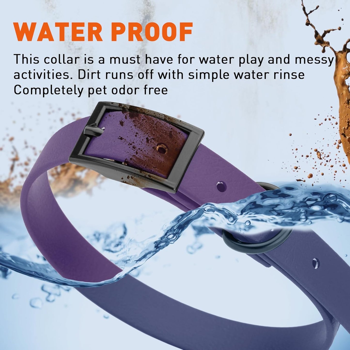 Dogline Biothane Waterproof Dog Collar Strong Coated Nylon Webbing with Black Hardware Odor- Proof for Easy Care Easy to Clean High Performance Fits Small Medium or Large Dogs, Violet Purple