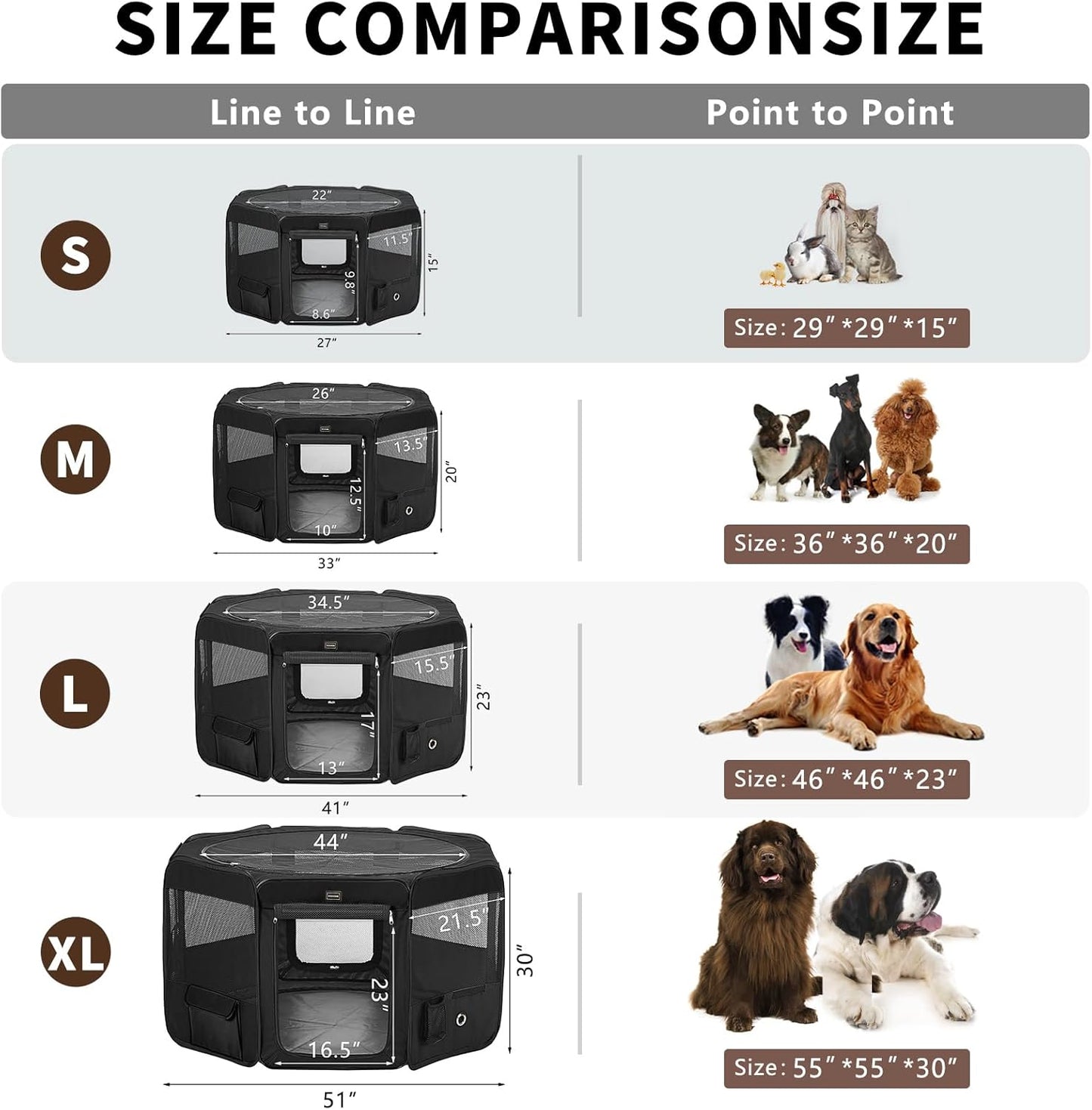 DONORO Dog Playpen Portable Pet Play Pens for Small Dog/Cat/Rabbit/Chicks, Cat Playpen Indoor/Outdoor with Carring Case, Removable Zipper Top and Bottom (Black, Medium (36"x36"x20"), 8)