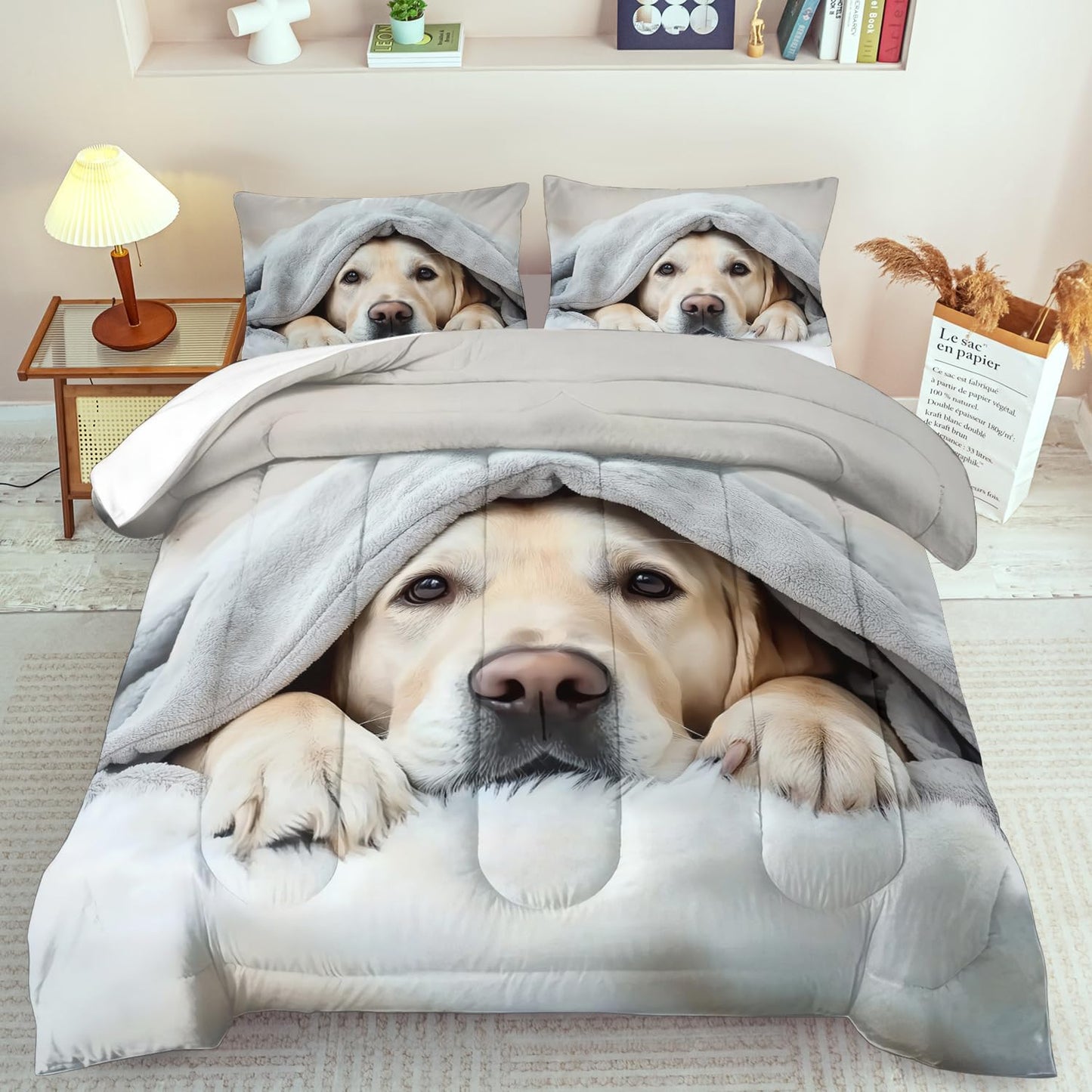 Grey Dog Comforter Set Queen Size Boy,Kawaii Pet Dog Animal Print Bedding Set for Girl,Cute Pet Puppy Print Comforter Quilt for Boys,Kawaii Animal Puppy Dog Pals Bedding Bedroom Bed Decor