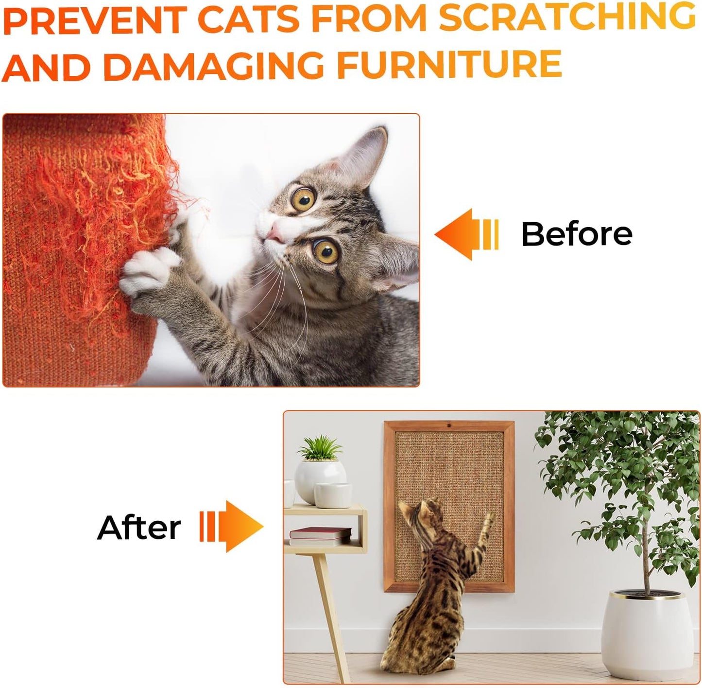 2PCS Cat Scratching Post - BXL, Natural Wooden Sisal Cat Wall Scratcher, Floor or Wall Mounted Vertical Cat Scratch Pad for Indoor Cats Adults or Kittens, Cat Wall Furniture Protector