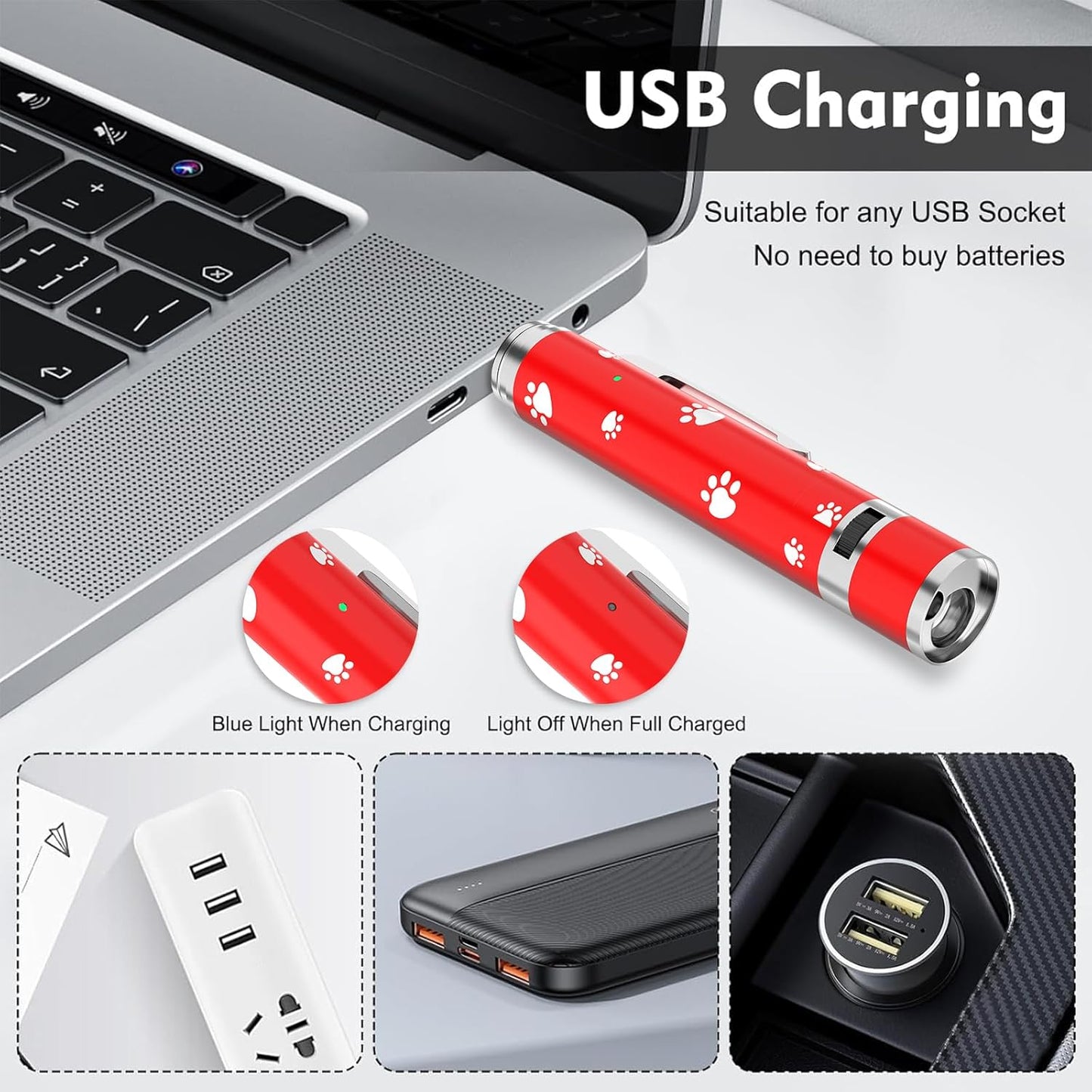 EAWONGEE Cat Toys Rechargeable, Indoor Cats Chase Light, Interactive for Kitty Pet Dog with 3 Light Modes 5 Patterns, Red