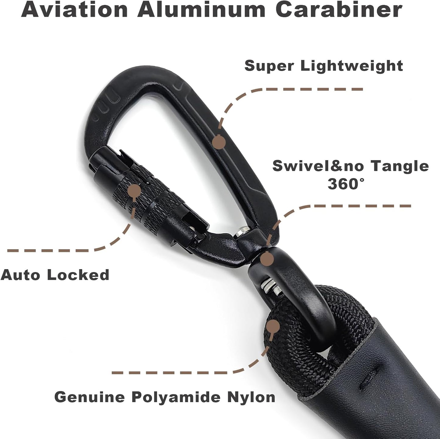 Rope Dog Leash, 4 ft Heavy Duty Dog Leash with Aviation Aluminum Auto Locking Carabiner, Strong Nylon Pet Lead for Small, Medium, Large Dogs (Black, 4FT)