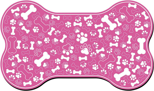 Dog & Cat Food Mat Bone Shaped Pet Feeding Mat Quick Absorb Water Bowl Placemat with Rubber Backing Indoor Floor Stain Resistant Pet Accessory Supplies (Pink, 17x29 Inches)