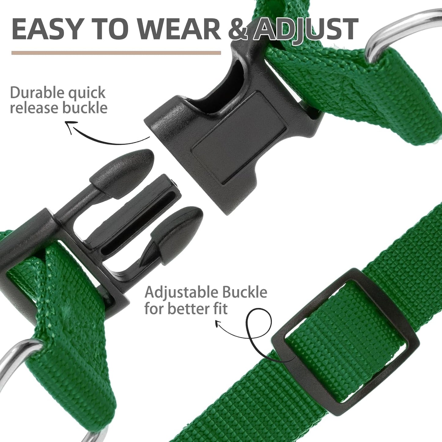 PUPTECK No Pull Dog Harness Soft Adjustable Basic Nylon Step in Puppy Vest Outdoor Walking with ID Tag, Blackish Green, L