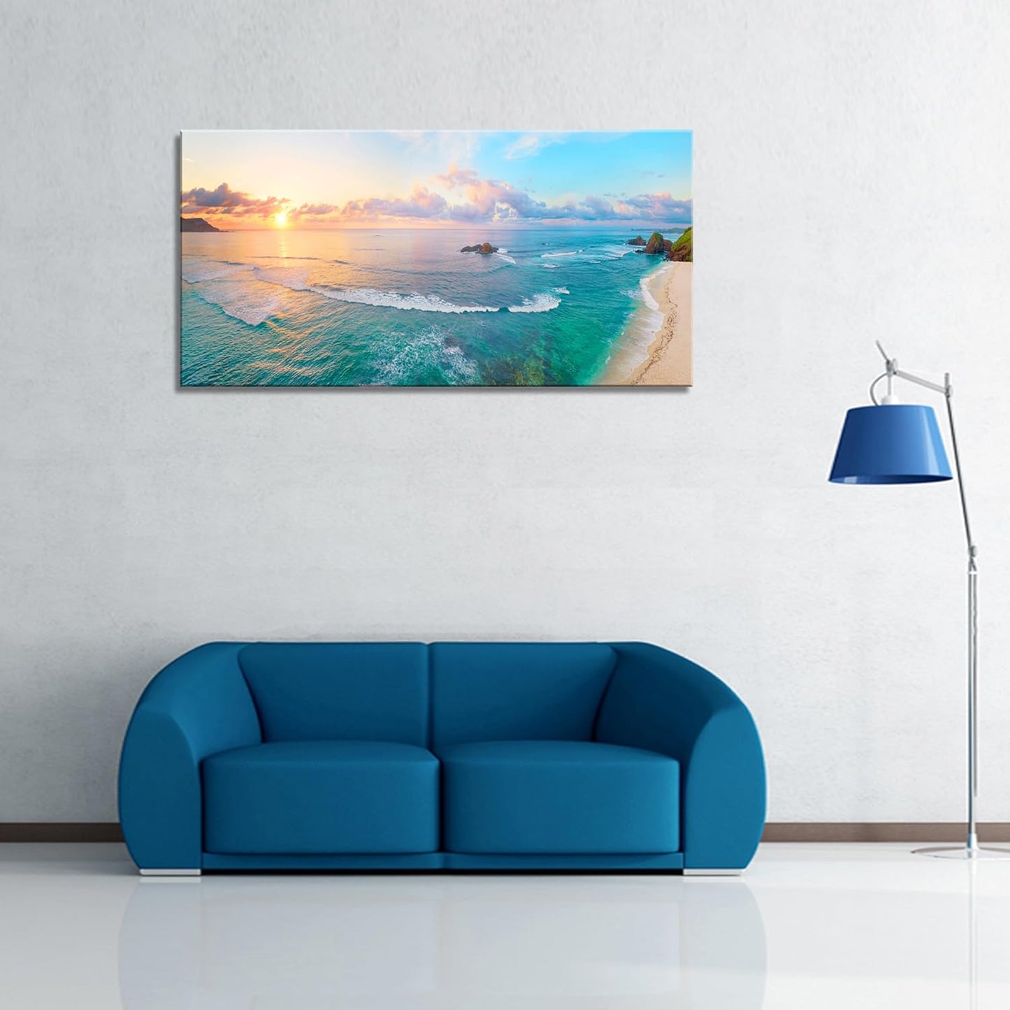 XXMWallArt FC3950 Tropical Beach Wall Art Blue Sea Sunset Natural Scenery Picture Print On Canvas Seascape Canvas Print Artwork for Living Room Bedroom Kitchen Home and Office Wall Decor