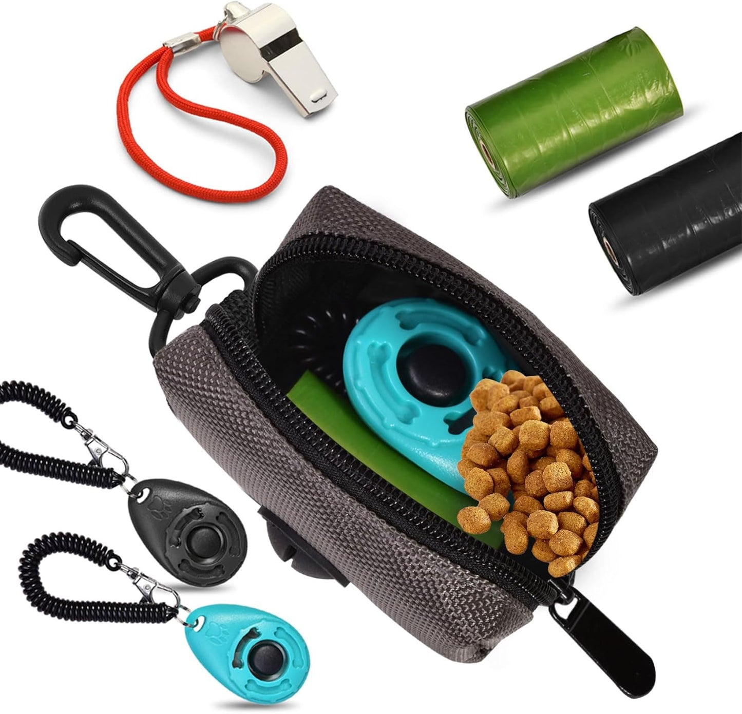 Dog Waste Bag Dispenser Pet Poop Bags Holder for Doggie Waste Bags Dispensers Soft Fabric Zipper Small Doggy Puppy Pouch for Leash Accessory Attachment with Carrier,2PC Grey